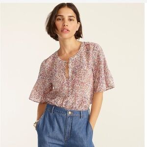 J. Crew Silk cotton voile pintuck top in blooming floral